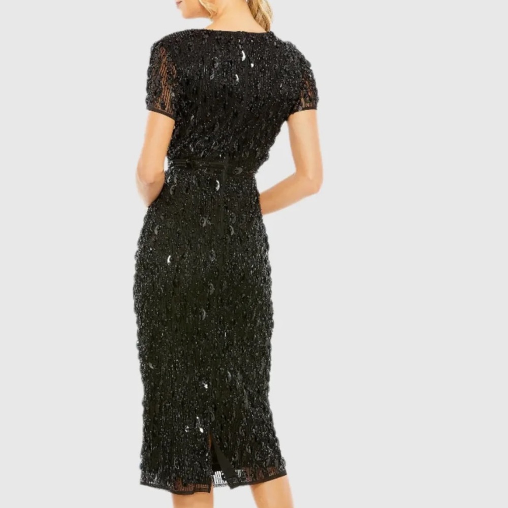 NWT Mac Duggal Black High Neck Short Sleeve Embellished Dress - size 10 - Picture 3 of 12